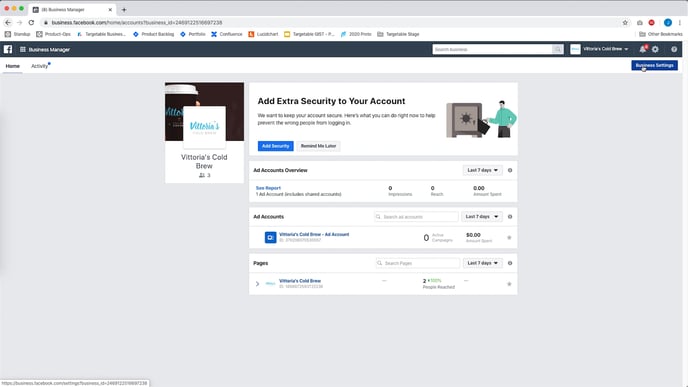 1. Business Settings button